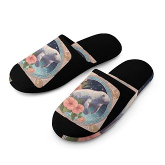 Generic Manatees Hibiscus Flower Mens House Slippers Slip Indoor Slipper On Shoes Warm Outdoor