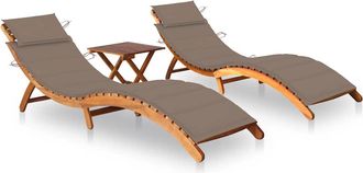 vidaXL Tumbonas 2 Unidades Con Mesa Y Cojines Madera Maciza De Acacia Vidaxl