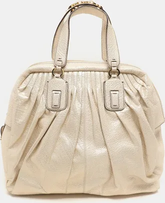 Roberto Cavalli Metallic Gold Textured Leather Chain Detail Handle Satchel