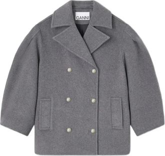 Ganni Balloon-Sleeves Double-Breasted Coat - Dames - Mantel - Grijs - S - Jassen