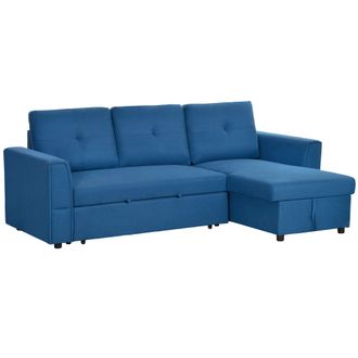 HOMCOM Dark Blue 3 Seater Sofa Bed - Convertible Pull Out Sofa With Storage - Dark Blue | TJ Hughes