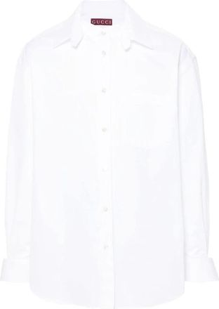 Gucci Katoenen poplin overhemd met Gucci-detail - Heren - Zakelijke Overhemden - Wit - M - Katoen - Overhemden