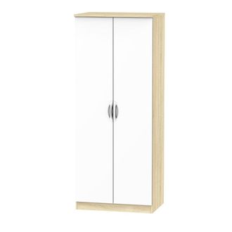 Welcome Furniture Cairo Ready Assembled Wardrobe with 2 Doors - White Gloss & Bardolino Oak - Welcome Furniture | TJ Hughes