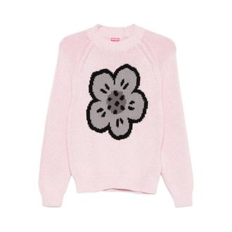 Kenzo Round-neck Knitwear, female, Pink, Size: XS Floral Round Neck Sweater