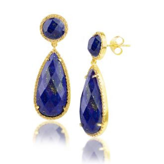 MAX + STONE 18K Gold Plated Genuine Gemstone 2 Stone Dangle Drop Earrings