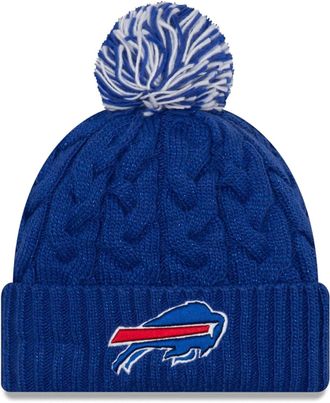 New Era Womens NFL Official Cozy Cable Knit Cuff Pom Beanie Hat, Buffalo Bills Blue, One Size