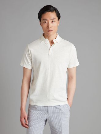 Oliver Brown Cotton Linen Blend Polo Shirt - White