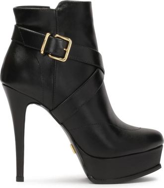 Kazar Zwarte laarzen met hoge hak en plateauzool - Dames - Laarzen met Hak - Zwart - 37 EU - Leer - Schoenen