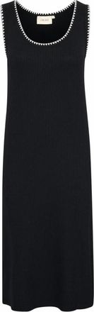 Cream Geribbelde Jurk met Geborduurde Details - Dames - Casual kleedjes - Zwart - 2XL - Kleedjes