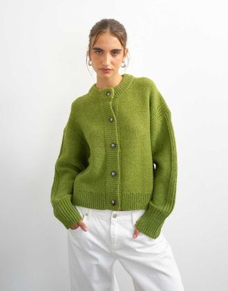 Topshop cardigan lavorato a maglia, squadrato, a coste profonde, verde