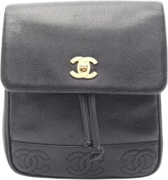 Chanel Pre-owned Vintage Rugzak - Dames - Vintage Rugzakken - Zwart - ONE Size - Leer - Vintage