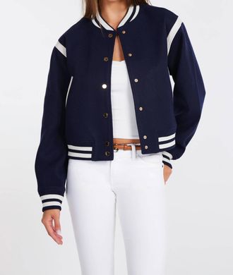 Bishop + Young Power Play Varsity Jacket In Indigo