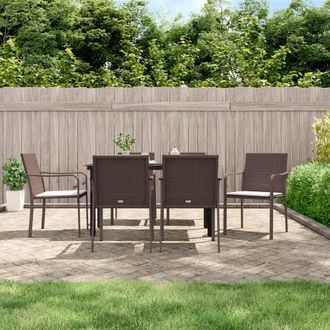 vidaXL Juego Comedor Jard&iacute;n 7 Piezas Y Cojines Rat&aacute;n Sint&eacute;tico Y Acero Vidaxl