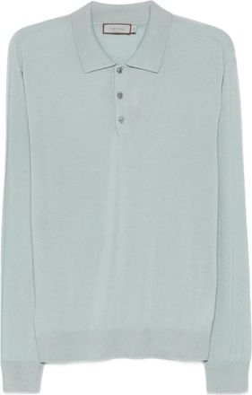 Canali Poloshirt met knopen en lange mouwen - Blauw