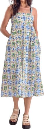 Entro Darana Tile Print Midi Dress In Blue Multi