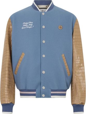 Philipp Plein Varsity Bomber Cocco Sleeves Milan - Heren - Bomber jackets - Blauw - 2XL - Wol - Jassen