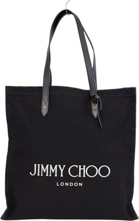 Jimmy Choo London Black Canvas Leather Tote Bag (Pre-Owned)
