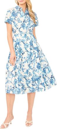 Ted Baker Rory Floral Short Sleeve Cotton Midi Shirtdress in Vanilla Ice at Nordstrom, Size 14