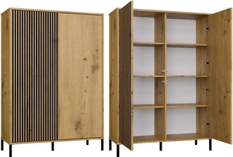 OEM Vitrina De Roble Artesanal De 2 Puertas Con Dise&ntilde;o Moderno, Apertura Sin Tiradores Y Estantes Espaciosos