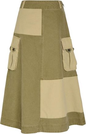 Damson Madder Marcelle Barn Cotton Canvas Midi Skirt - Green - 16 (UK16 / XL)
