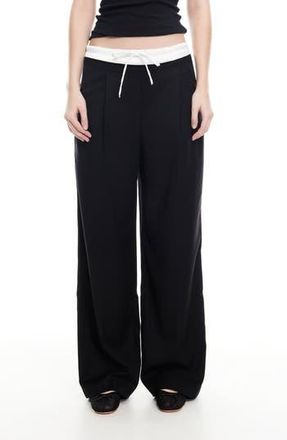 Lioness Frankie Pleated Tie Waist Pants in Onyx at Nordstrom Rack, Size Small