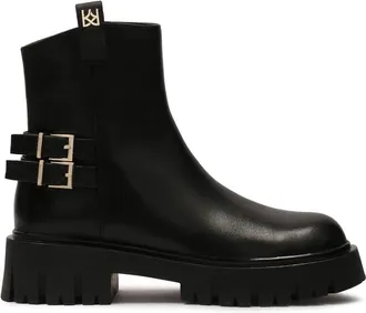 Kazar Leren laarzen met rits op een dikke zool - Dames - Enkellaarsjes - Zwart - 41 EU - Leer - Schoenen