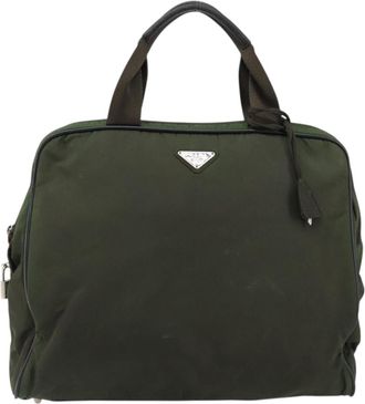 Prada Vintage Handbag Tessuto Khaki Nylon Handbag (Pre-Owned)
