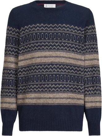 Brunello Cucinelli Nordic Jacquard Trui - Heren - Ronde hals truien - Veelkleurig - M - Wol - Truien & Vesten