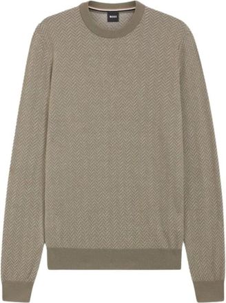 HUGO BOSS Tops > Long Sleeve Tops - Heren - Ronde hals truien - Beige - L - Truien & Vesten