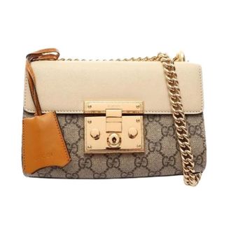 Gucci Pre-owned Padlock GG Supreme Coated Canvas Schoudertas - Dames - Pre-owned - Beige - Maat: ONE Size Leer