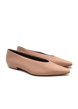 Bottega Veneta Nude Leather Almond Flat Pumps Size 37.5