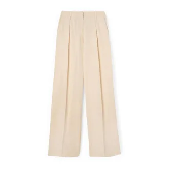 Motivi Broeken, Dames, Wit, XS, Katoen, Broek met wijde pijpen en plooien