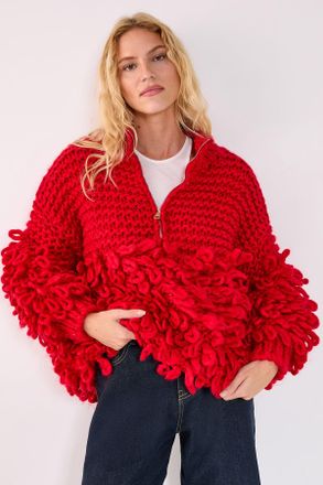NASTY GAL Womens Loopy Quarter Zip Jumper - Red - Size Medium
