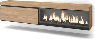Skraut Home Mueble tv efecto madera roble 208x35x45cm chimenea efecto fuego