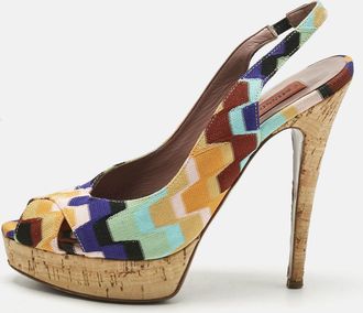 Missoni Multicolor Knit Fabric Platform Peep Toe Slingback Sandals