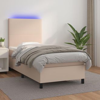 vidaXL Vidaxl - Cama Box Spring Colch&oacute;n Led Cuero Sint&eacute;tico Capuchino 90x200 Cm