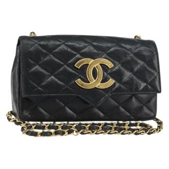 Chanel Pre-owned Vintage Leren Schoudertas - Dames - Pre-owned - Zwart - Maat: ONE Size Leer