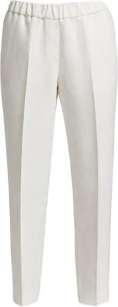 PESERICO Straight White Trousers With Elastic Waistband And Subtle Accent