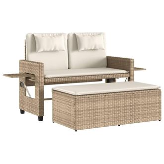 vidaXL Sill&oacute;n Reclinable De Jard&iacute;n Con Cojines Rat&aacute;n Sint&eacute;tico Beige Vidaxl