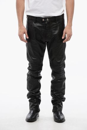 Dsquared2 Pantaloni in Pelle Martellata con Dettagli Biker Dsquared2