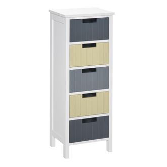HOMCOM Homcom - C&oacute;moda De Madera Con 5 Cajones Cajonera Auxiliar De Almacenaje Con Patas Elevadas Estilo Moderno Para Dormitorio Sal&oacute;n Ba&ntilde;o 35x28x90,5 Cm