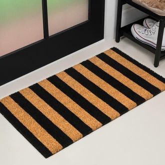 Jonathan Y Designs Peater Classic Casual Commerical Natural Coir Mat Indoor/Outdoor in Natural Black Stripe at Nordstrom, Size 3Ft 0In X 4Ft 0In