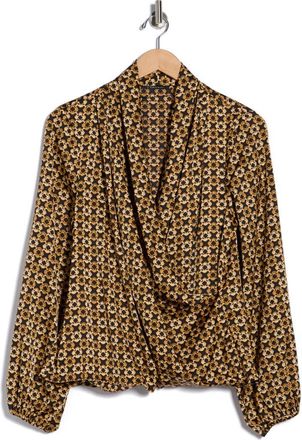T Tahari Long Sleeve Faux Wrap Top in Black Chain Print at Nordstrom Rack, Size X-Large