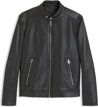 BOSS Grained leather jacket with logo trim