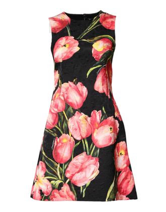 Dolce & Gabbana Womens Black Floral Print Viscose A-Line Mini Dress Co+vi