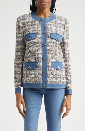 Veronica Beard Ainslee Tweed & Denim Jacket in Navy Multi at Nordstrom, Size 00