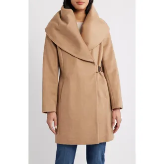 Via Spiga Hooded Wool Blend Belted Coat in Camel at Nordstrom, Size Xx-Large