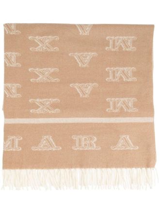 Max Mara embroidered logo pattern scarf - Neutrals