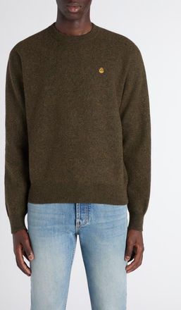 Alexander McQueen Embroidered Skull Wool Crewneck Sweater in Olive/Honey at Nordstrom, Size 38 Us