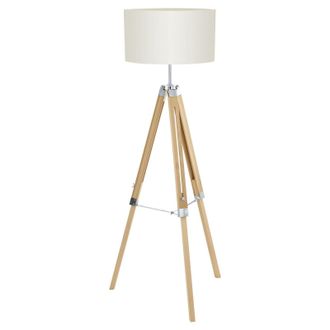 Loops Tripod Floor Lamp Light Wood Leg & Beige Fabric Shade 1 x 60W E27 Bulb
